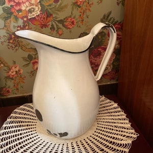 Antique vintage, white chippy large picture enamelware