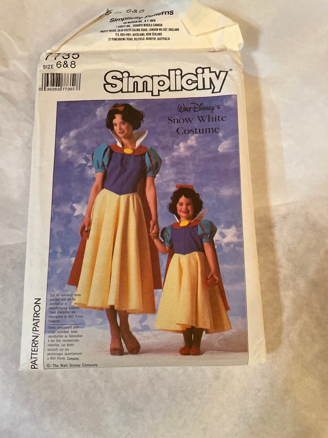 Simplicity Snow White Costume Pattern Walt Disney Size 8 Etsy
