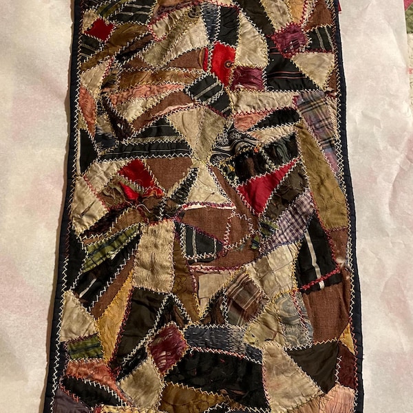 Antique Crazy Quilt, 1800s Hand Sewn Wall Hanging (26" x 14.5")