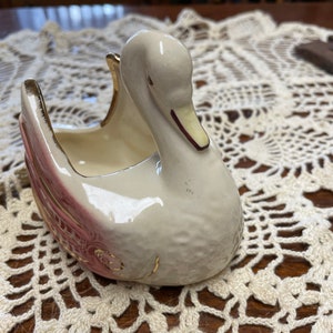 Vintage ceramic swan planter, 6 inches with gold trim