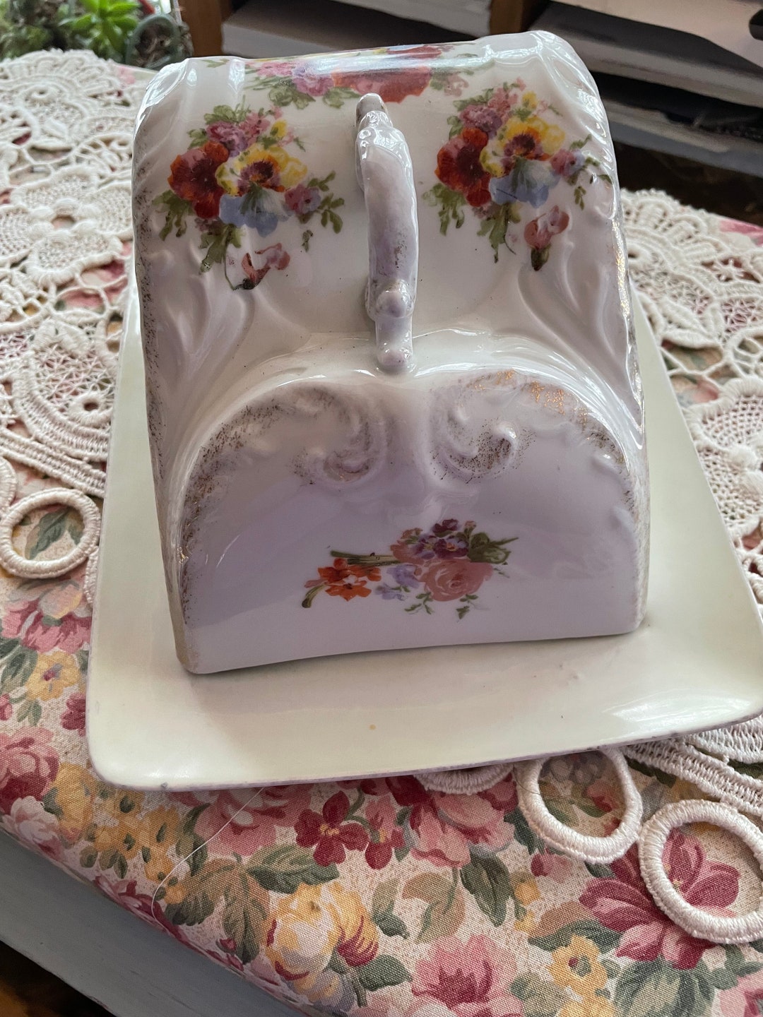 Vintage Covered Cheese Serving Dish Germany Floral Pansies Etsy