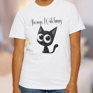 Quirky Black Cat Tee, Funny Cat Comfort Colors T-Shirt, Gift for Black Cat Lovers, Unique Big-Eyed Cat Shirt, Black Cat Shirt Birthday gift