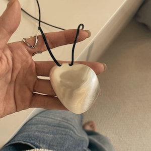 Large Bean Necklace, Gold or Silver Pebble Pendant, Quiet Luxury Statement Jewelry, Long Cord Necklace, Modernist Sculptural Gift for Her