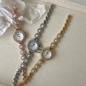 Dainty Gold Watch, Vintage Pearl Watch for Women, Small Dial Wristwatch, silver wrist watch, y2k, Engagement Gift, Bridal Bracelet Watch