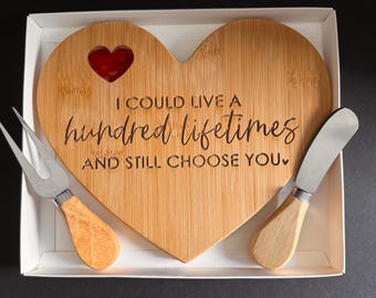 Bamboo Heart Shaped Charcuterie Cheese Board Set