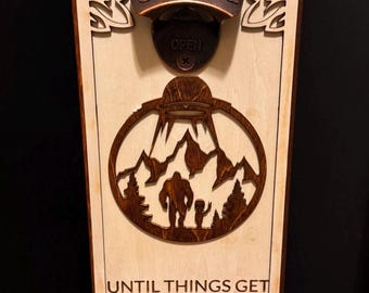 Handcrafted Bottle Opener Bigfoot and Alien