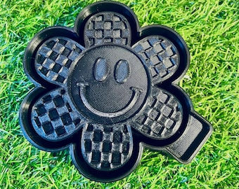 Checkered flower smiley silicone freshie mold
