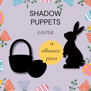 Easter Shadow Puppets, Bunny, chicken Silhouettes. Spring Storytelling PDF