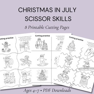 Christmas in July Scissor Skills Worksheets, Summer Santa Cutting Practice (PDF Download)