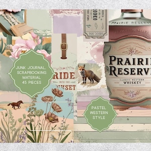 Western Pastel Junk Journal Kit, Printable Digital Ephemera, Instant Download