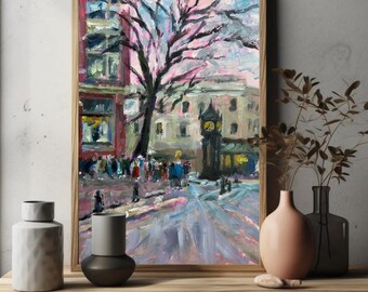 Vancouver Cityscape Painting: Urban Crowd Art Print (Digital Download)