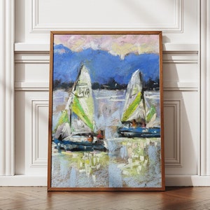 Sailing Seascape Pastel Painting | Nautical Digital Art Print | Ocean Landscape Download