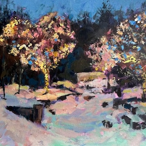 Holiday Glow Original Acrylic Painting: Warm Abstract Wall Art (12x9in)