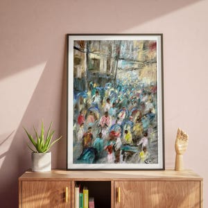 Stampa di una scena di strada in risciò: paesaggio urbano dell&#39;Asia meridionale, arredamento urbano culturale (download digitale)