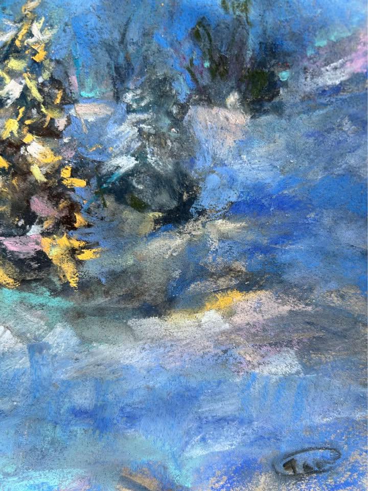 Frosted Pines Pastel Painting: Original Winter Landscape Art (12x9