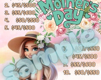 Mothers Day 15 line bingo board, PYP Bingo, Pro. board, Bingo Boards, Bingo, High Roller Bingo