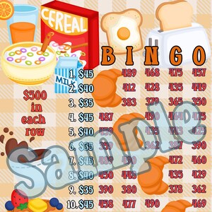 500 Breakfast, 15 line bingo board, PYP Bingo, Pro. board, Themed Bingo Boards, BNO boards, IER Board