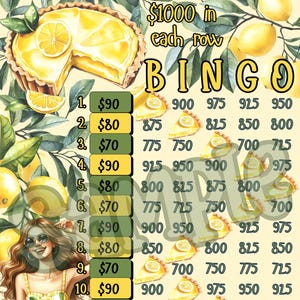 1000 Lemon Pie Bingo, 15 line bingo board, PYP Bingo, Pro. board, Themed Bingo Boards, BNO boards, IER Bingo