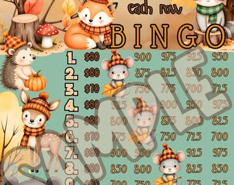 1000 Fall Animals Bingo, 15 line bingo board, PYP Bingo, Pro. board, Themed Bingo Boards, BNO boards, IER Bingo