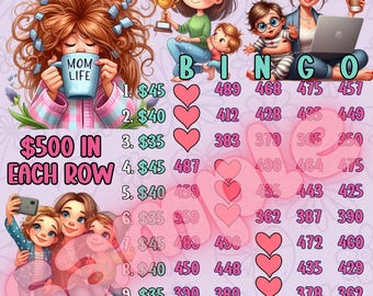 500 Mom Life, 15 line bingo board, PYP Bingo, Pro. board, Themed Bingo Boards, BNO boards, IER Board