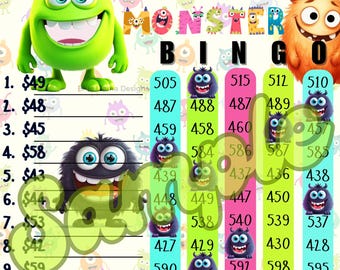 600 Monsters ier Bingo, 15 line bingo board, PYP Bingo, Pro. board, Themed Bingo Boards, BNO boards, IER Board