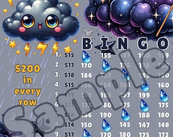 200 Rain Cloud ier Bingo, 15 Line Bingo Board, Bingo, Pro. Bingo, Themed Bingo Boards, PYP Bingo, IER Bingo