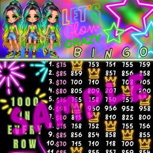 1000 Glow Bingo, 15 line bingo board, PYP Bingo, Pro. board, Themed Bingo Boards, BNO boards, IER Bingo