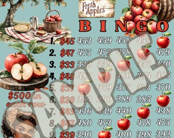 500 Fall Apples, 15 line bingo board, PYP Bingo, Pro. board, Themed Bingo Boards, BNO boards, IER Board