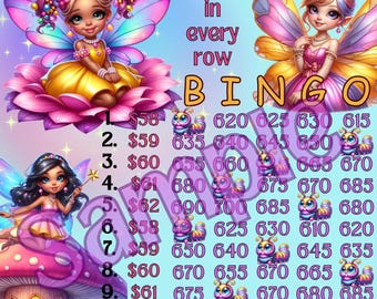 750 Fairies Bingo, 15 line bingo board, PYP Bingo, Pro. board, Themed Bingo Boards, BNO boards, IER Board