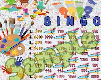 1250 Art Class Bingo, tabuleiro de bingo de 15 linhas, PYP Bingo, tabuleiro Pro., tabuleiros de bingo temáticos, tabuleiros BNO, IER Bingo