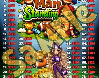 Football Last Man Standing Bingo Board, Pro. board, Themed Bingo Boards, Last Man Bingo, 75 balls