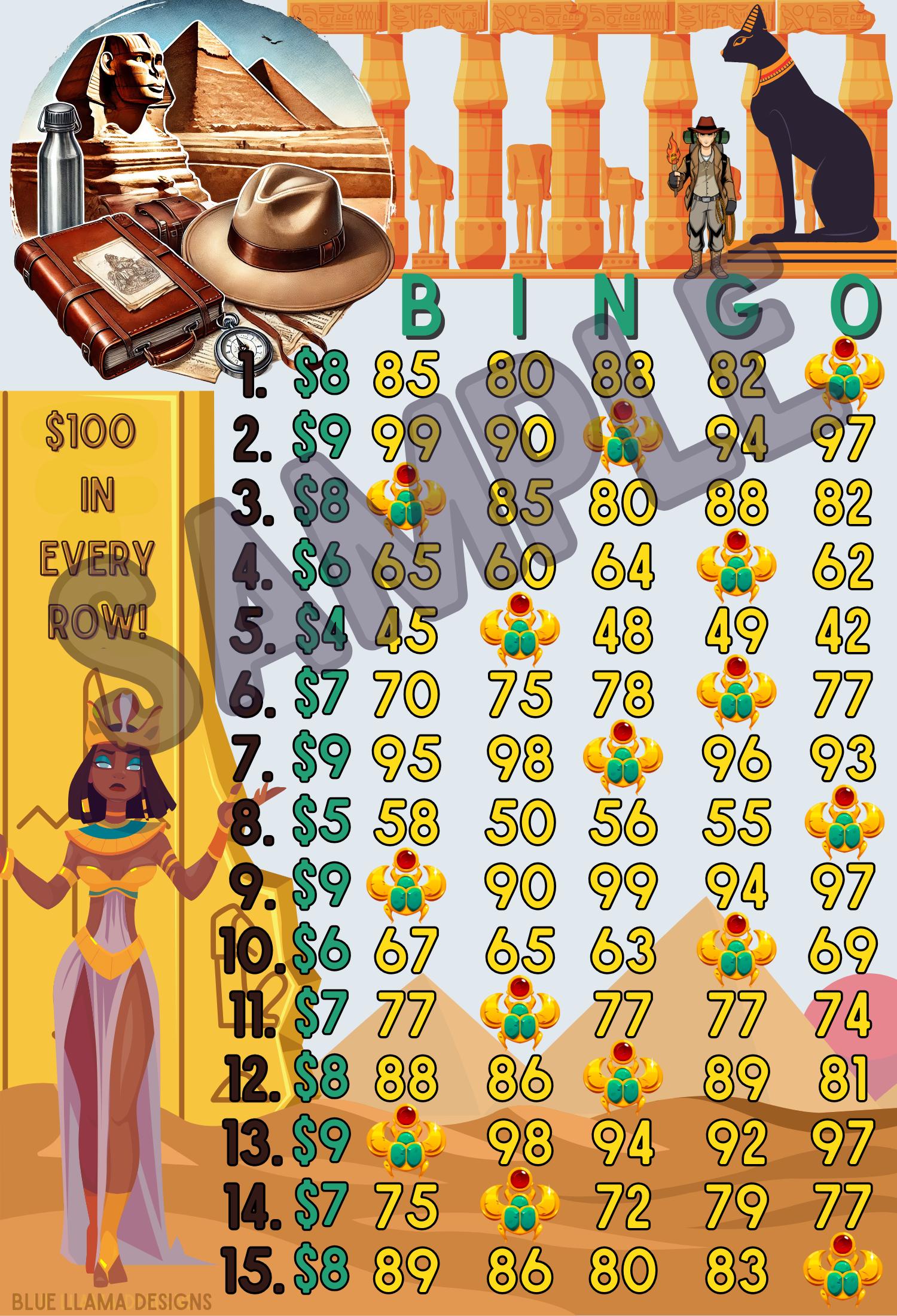 100 bingos egipcios, tablero de bingo de 15 lĂneas, bingo, bingo profesional, tablero de bingo, bingo PYP, bingo IER