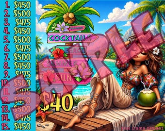 Beach this way Bingo 15 line bingo board, Pro. board, Themed Bingo Boards, One price buy in