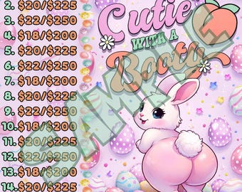 Bunny Booty 5 line bingo board, PYP Bingo, Pro. board, Bingo Boards, Bingo