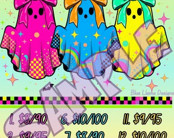 Neon Ghost 15 line bingo board, PYP Bingo, Pro. board, Bingo Boards, Bingo, Halloween