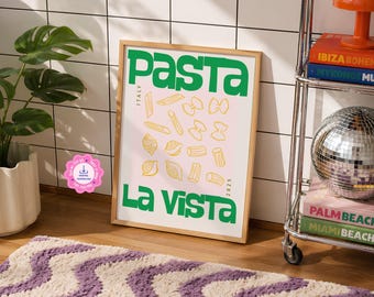 Affiche Pasta La Vista, Décoration de cuisine italienne, Art culinaire typographique rétro (Téléchargement numérique)