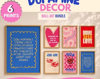 Dopamine Decor Gallery Wall Set, Pink Maximalist Printable Art Bundle (6 Prints)