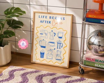 Coffee Bar Decor Print | Life Begins After Coffee Wall Art for Coffee Stations & Coffee Lovers