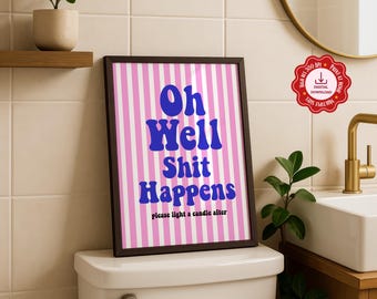 Dopamine Decor Printable Wall Art – Preppy Pink Bathroom Print – Bold Striped Funny Bathroom Decor