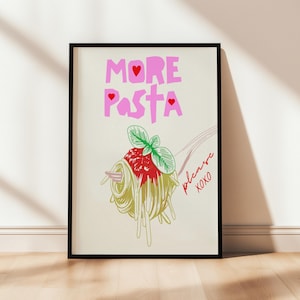 Spaghetti Pasta Print, Retro Kitchen Wall Art, Italian Food Poster, Preppy Room Decor, Instant Download