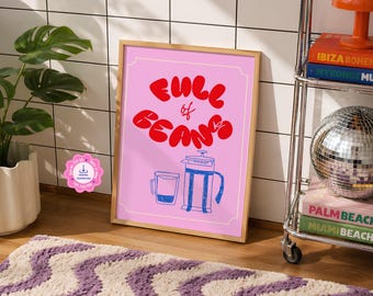 Coffee Club Print | Retro French Press, Pink Kitchen Decor (Digital Download)