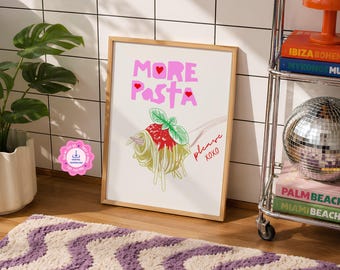 Affiche colorée représentant des pâtes pour la cuisine, cadeau pour les amateurs de cuisine italienne (téléchargement numérique)