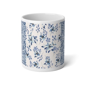 Floral Jumbo Mug, 20oz - Elegant China Patterned Tea Coffee Cup, Oversized, Big, Large Drinkware, Gift for Her