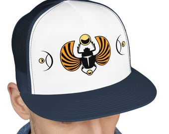 Scarab Beetle Flatbill Trucker, Egyptian Scarab, Festival Hat, Ancient Egypt Symbol