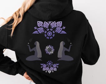 Earth Goddess Mandala Front Back Print Pullover Hoodie | Nature Spirit Sweatshirt | Spiritual Pullover | Boho Hooded Jumper | Yoga Apparel