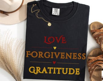 Maglietta con preghiera d'amore, colori confortevoli, Ho'oponopono, maglietta spirituale, maglietta da yoga, regalo per la meditazione, abbigliamento per ritiri, attrezzatura per festival, amore per se stessi