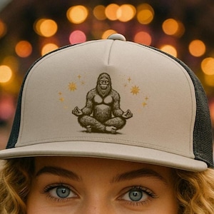 Zen Yeti Trucker Cap, Bigfoot Trucker Hat, Bigfoot Baseball Hat, Festival Hat, Cryptid Trucker Hat, Sasquatch Trucker Hat