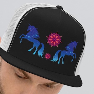 Mystical Unicorn Trucker Cap: Cosmic Mandala Hat