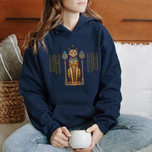 Ägyptische Katze Hoodie, altes Ägypten Sweatshirt, Gildan 18500, Katzenliebhaber Geschenk, spirituelle Kleidung, New Age Mode, Hieroglyphen, Ägyptologe Bild 9