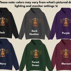 Ägyptische Katze Hoodie, altes Ägypten Sweatshirt, Gildan 18500, Katzenliebhaber Geschenk, spirituelle Kleidung, New Age Mode, Hieroglyphen, Ägyptologe Bild 6